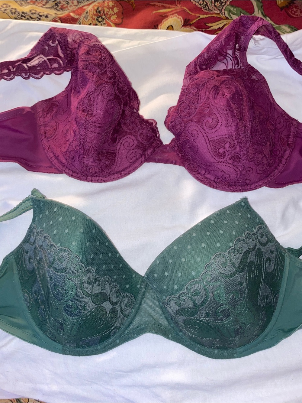 Victoria's Secret Lace Underwire Bra Set in Plum and Teal